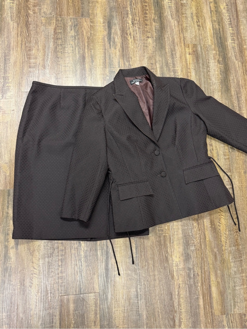 Women's Brown Textured‎ Skirt Suit Loose Buttons Career Office Professional 14